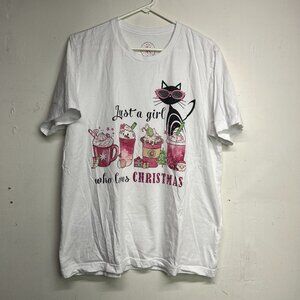 Kate McEnroe New York Women's XL Cat T-Shirt Just A Girl Who Loves Christmas